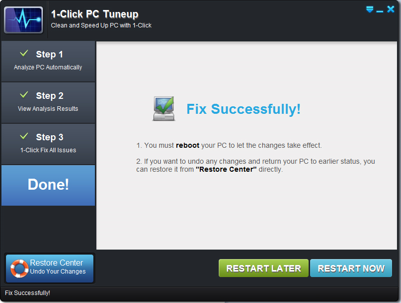 System Tweaker Software, 1-Click PC Tuneup (3 PCs) Screenshot
