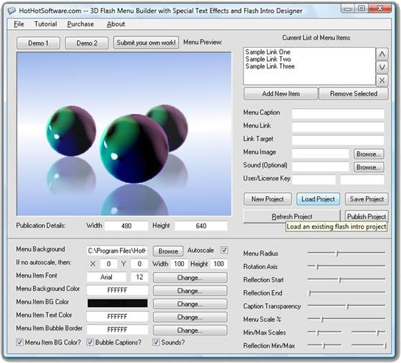 3D Flash Menu Builder Screenshot