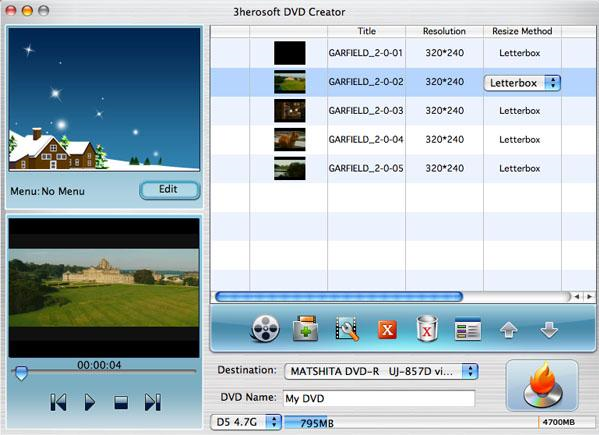 3herosoft DVD Creator for Mac Screenshot