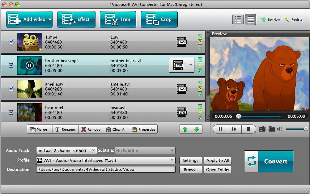 4Videosoft AVI Converter for Mac Screenshot.