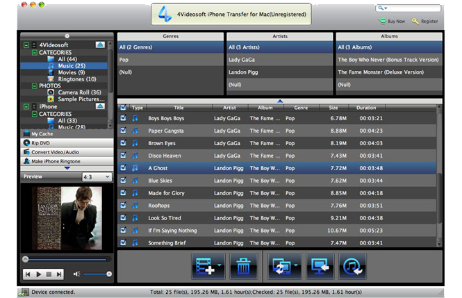 iPod iPhone iTunes Software, 4Videosoft iPhone Transfer Screenshot