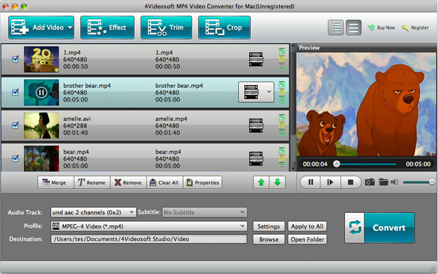 4Videosoft MP4 Converter, Video Software Screenshot