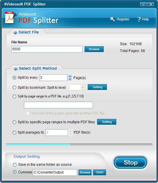 4Videosoft PDF Splitter Screenshot