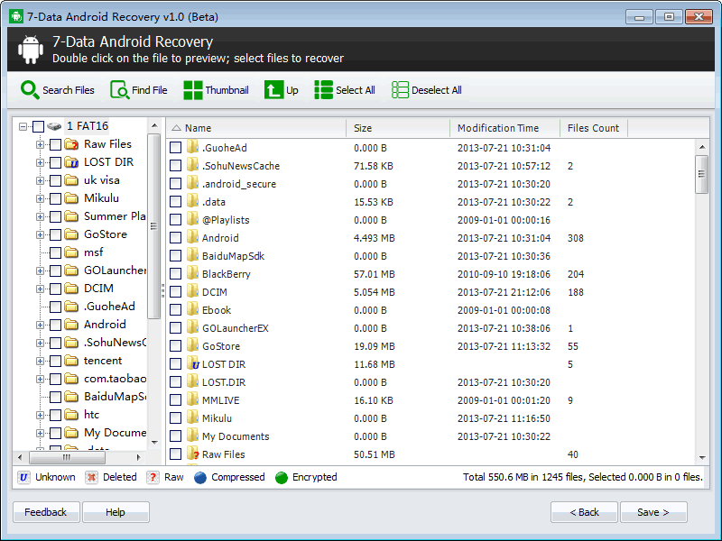 7-Data Android Recovery, Recovery Software Screenshot