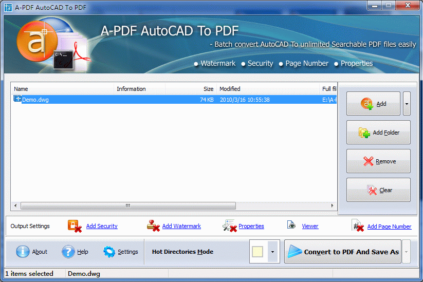 A-PDF AutoCAD to PDF Screenshot