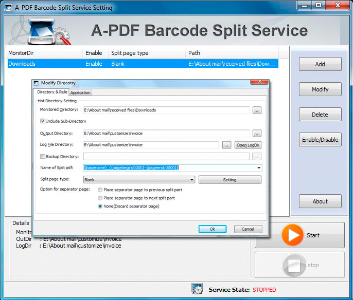 A-PDF Barcode Split Service Screenshot