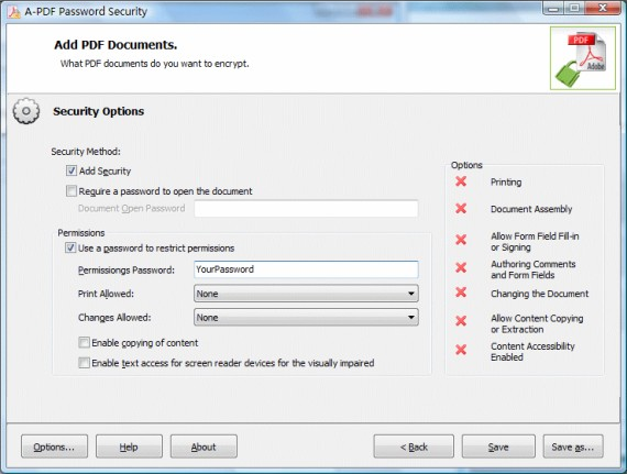 A-PDF Password Security, PDF Utilities Software Screenshot