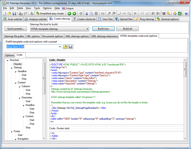 A1 Sitemap Generator 11.x Pro edition, SEO / Keyword Software Screenshot