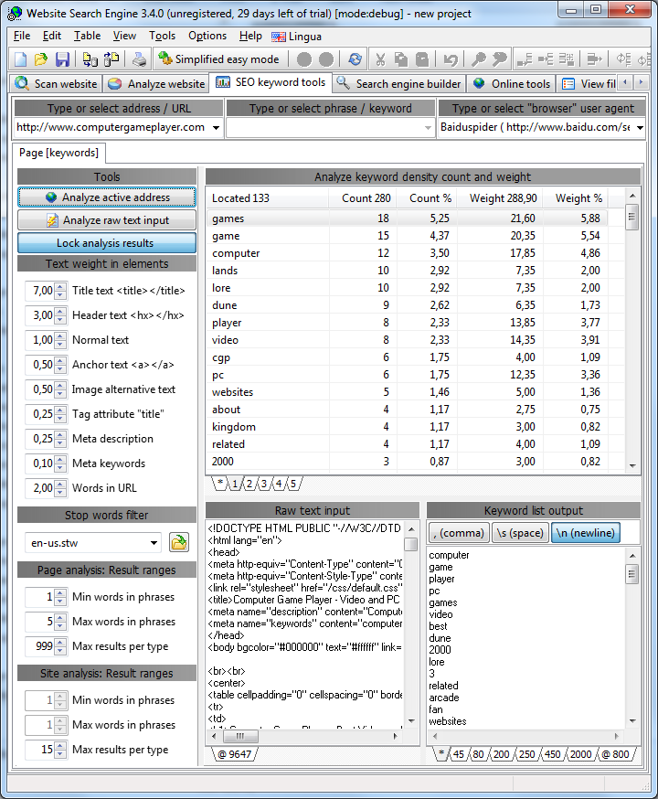 A1 Website Search Engine 10.x, Web Development Software Screenshot