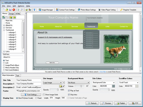 A4DeskPro Flash Website Builder (Max Plan) Screenshot