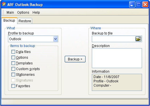ABF Outlook Backup and ABF Outlook Express Backup Screenshot