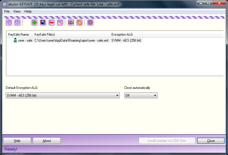 abylon KEYSAFE, Access Restriction Software Screenshot