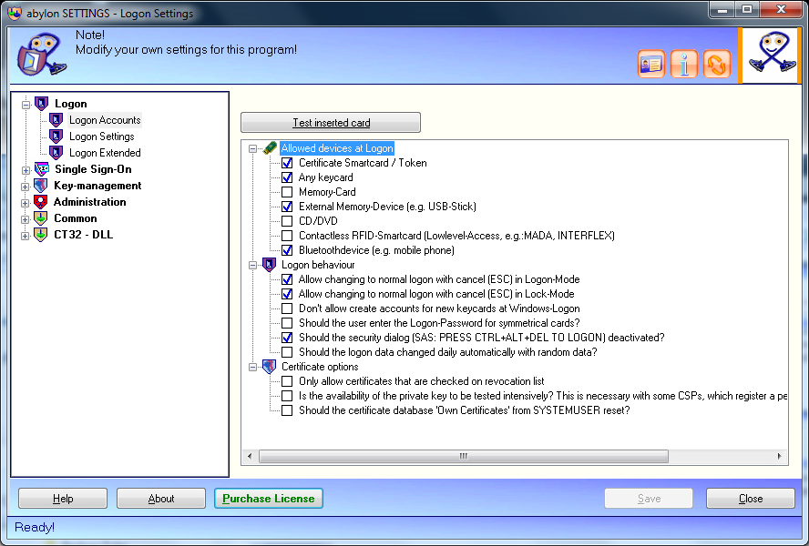 Access Restriction Software, abylon LOGON Screenshot