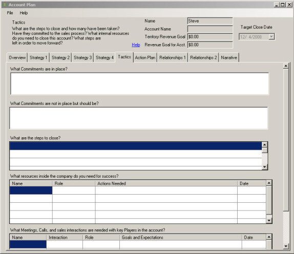Business Management Software, Account Plan 2008 Screenshot