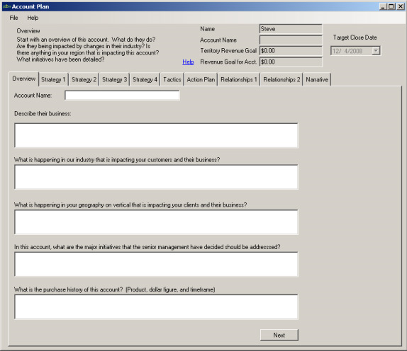 Business & Finance Software, Account Plan 2008 Screenshot