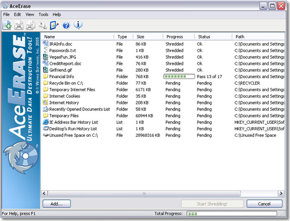 AceErase Pro File Shredder and History Eraser Screenshot