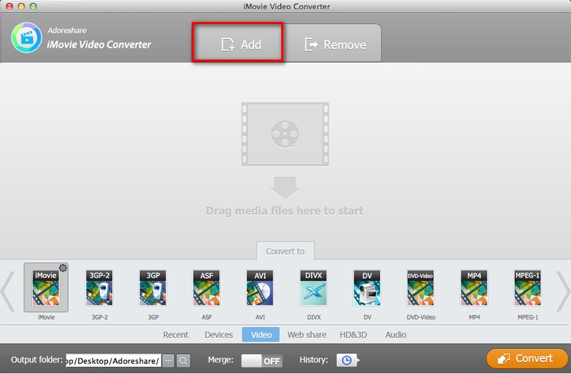 Adoreshare iMovie Video Converter for Mac Screenshot