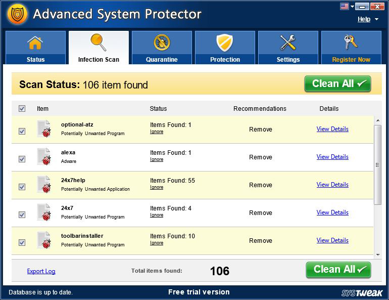 Advanced System Protector, Antivirus Software Screenshot