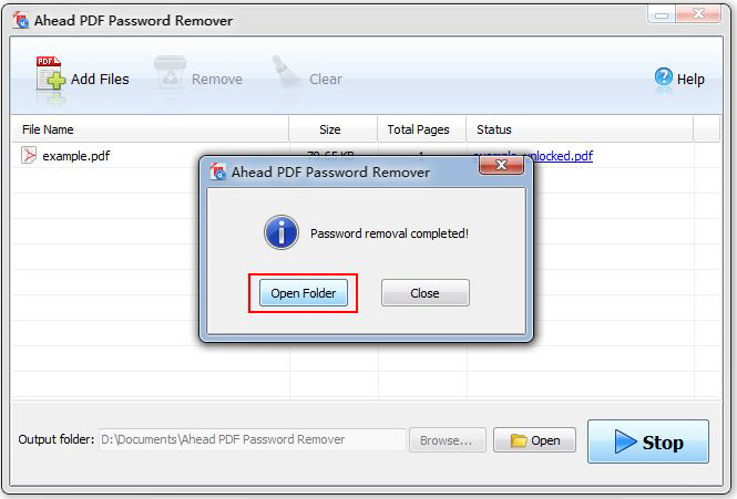 Ahead PDF Password Remover, Business & Finance Software Screenshot