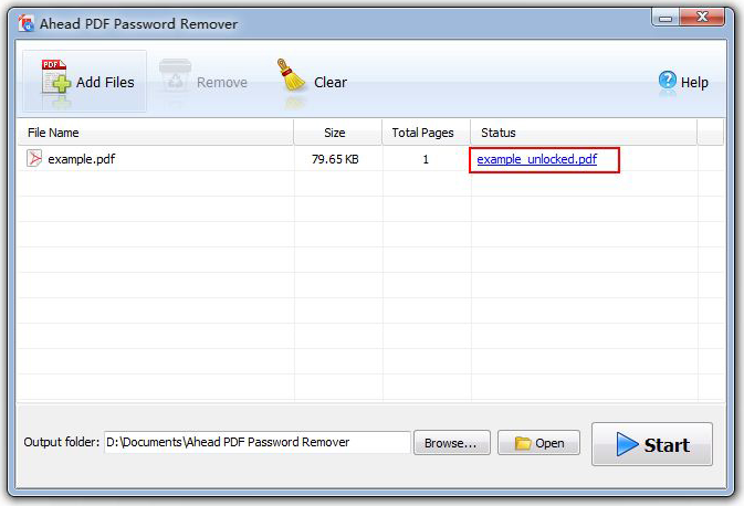 PDF Utilities Software, Ahead PDF Password Remover Screenshot