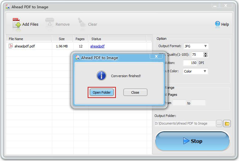 PDF Conversion Software, Ahead PDF to Image Converter Screenshot