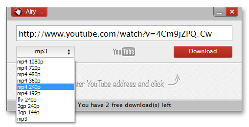 Airy YouTube Downloader, YouTube Downloader Software Screenshot