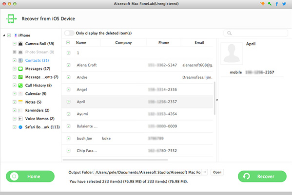 Aiseesoft Mac FoneLab, Recovery Software Screenshot