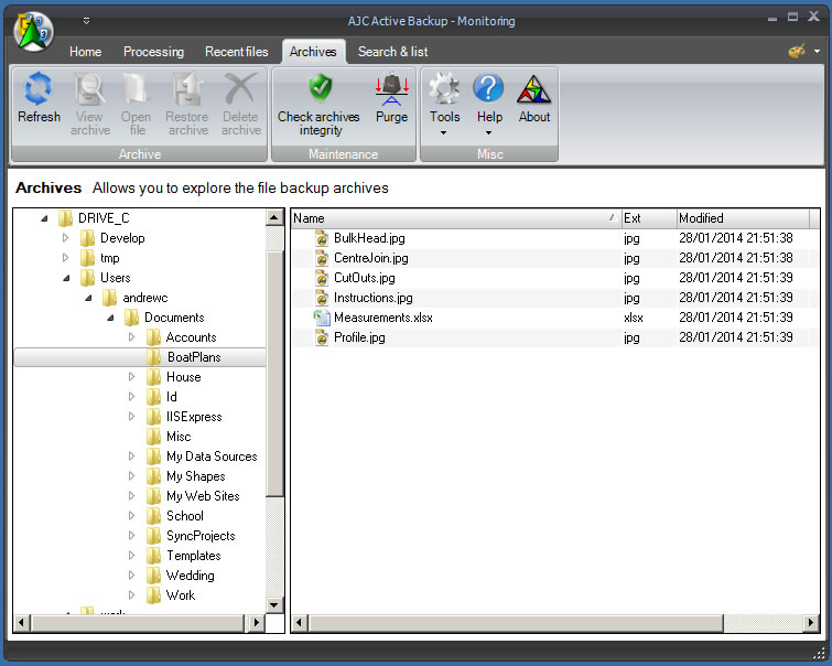 Access Restriction Software, AJC Active Backup Screenshot