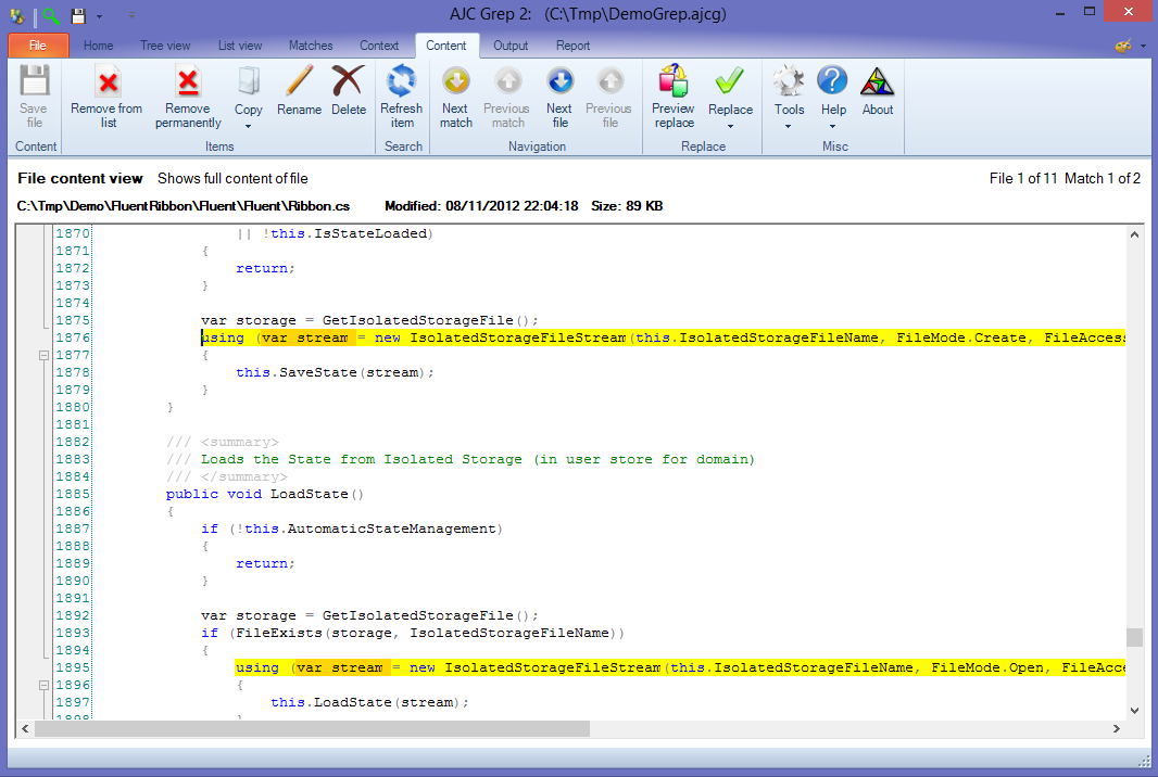 Software Utilities, AJC Grep Screenshot