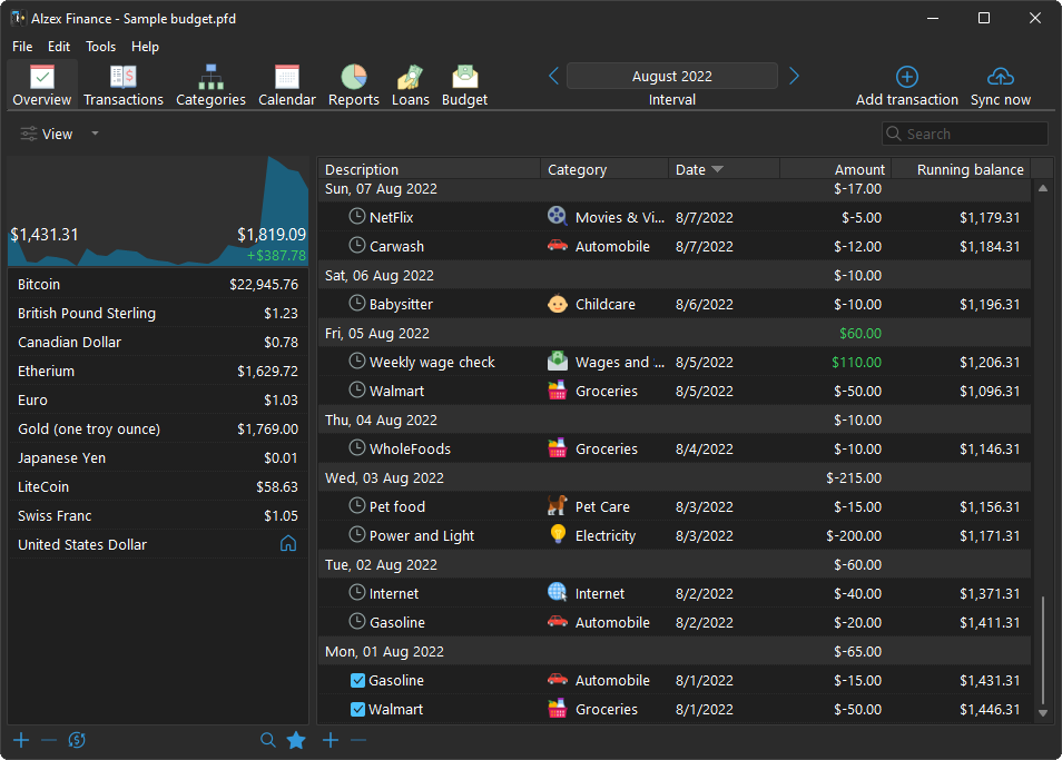 Personal Finance Software, Alzex Finance Pro Screenshot
