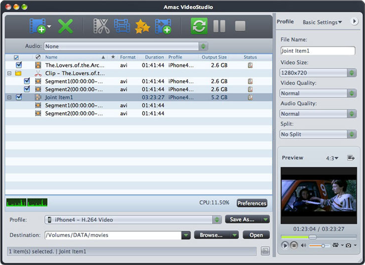 Video Converter Software, Amac VideoStudio Screenshot