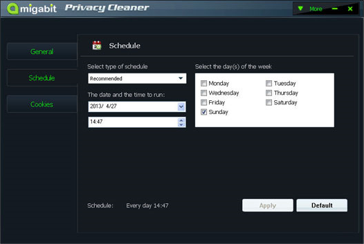 System Tweaker Software, Amigabit Privacy Cleaner Screenshot