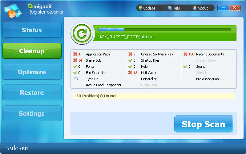 Amigabit Registry Cleaner Screenshot