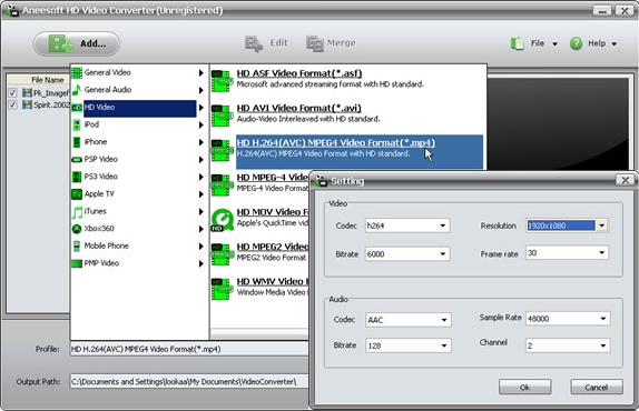Aneesoft HD Video Converter, Video Converter Software Screenshot