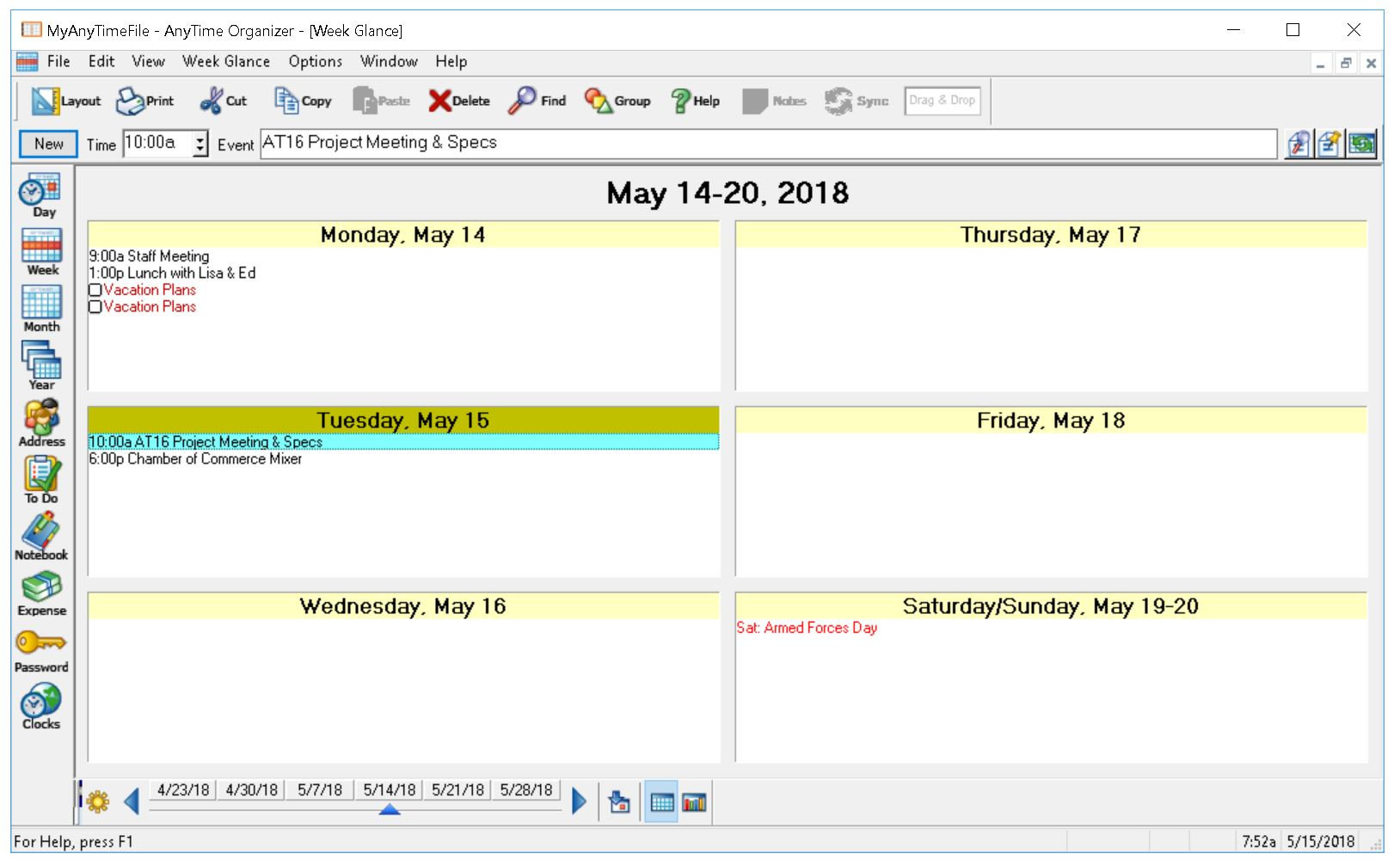 Productivity Software, AnyTime Organizer Deluxe Screenshot