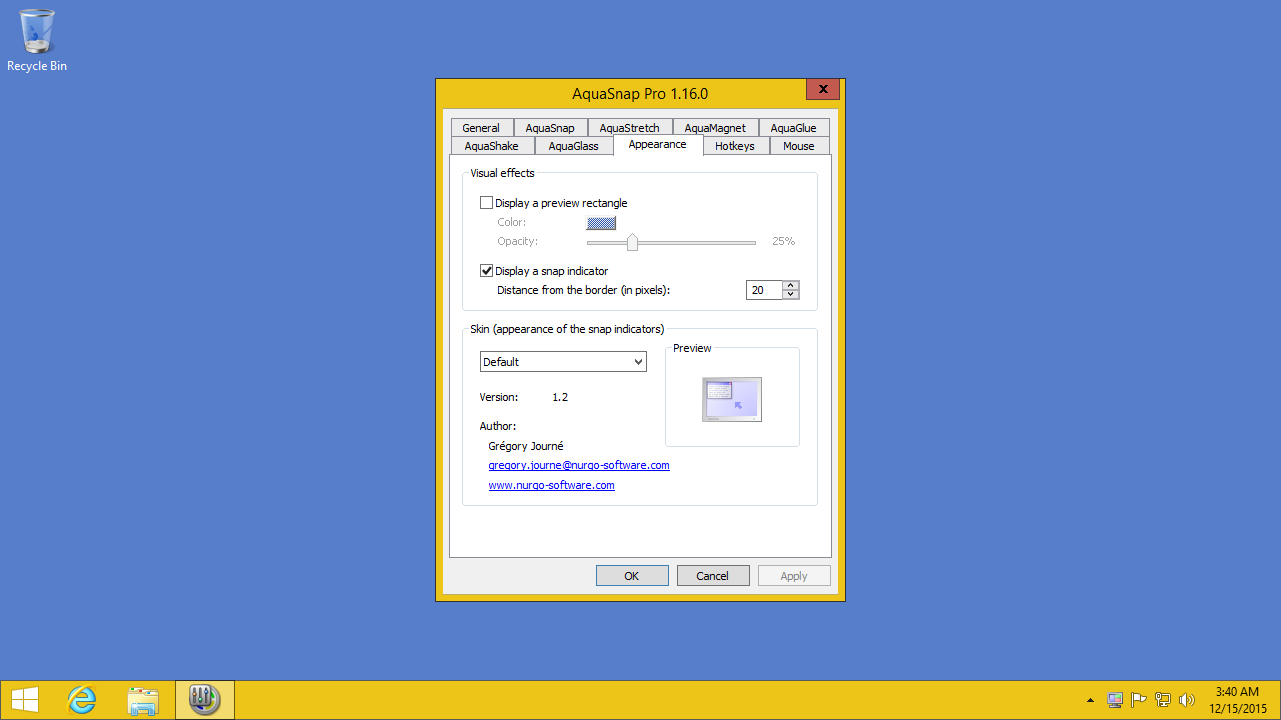 AquaSnap, Desktop Customization Software, Desktop Space Software Screenshot