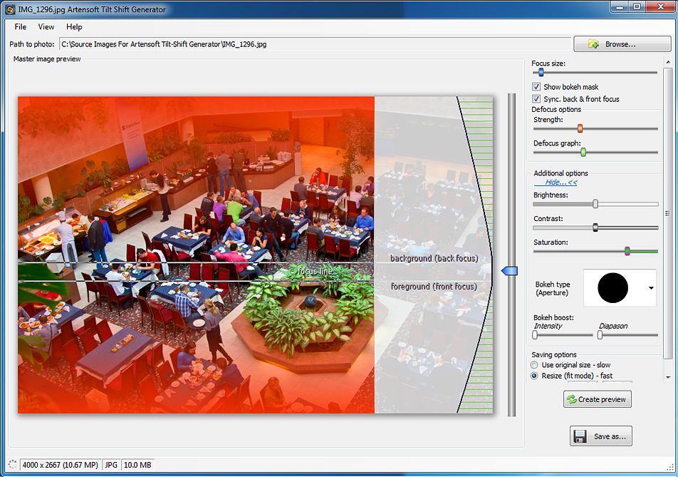 Artensoft Tilt Shift Generator, Design, Photo & Graphics Software Screenshot