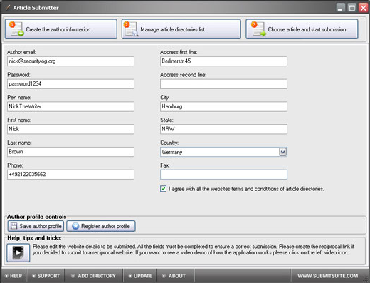 Article Submitter, Hobby, Educational & Fun Software Screenshot