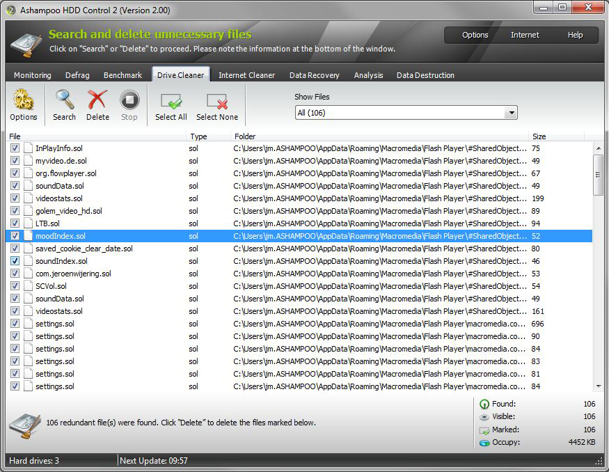 System Stability Software, Ashampoo HDD Control Screenshot
