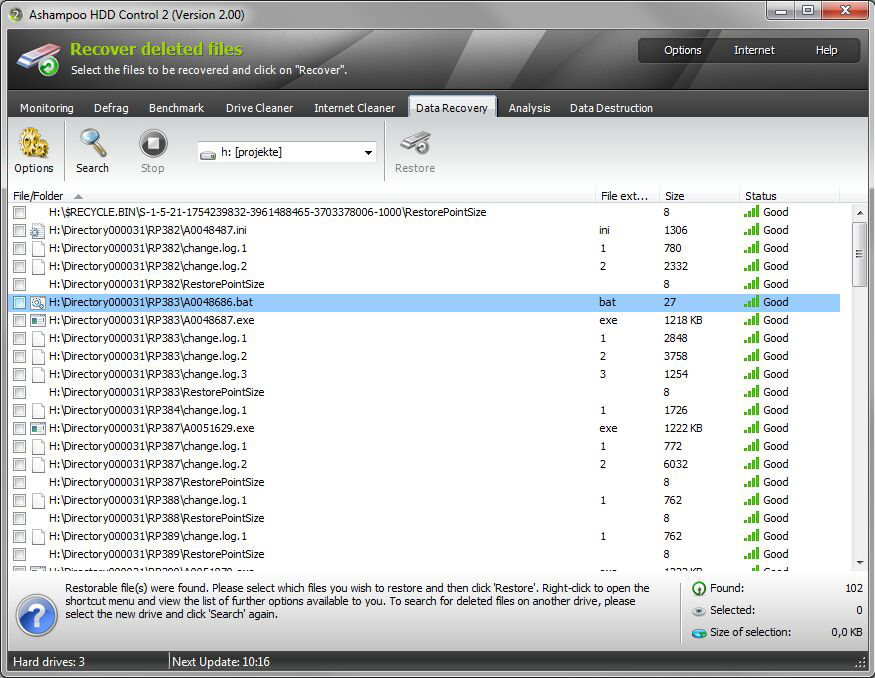 Ashampoo HDD Control, System Stability Software Screenshot