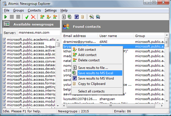 Atomic Newsgroup Explorer, Internet Software Screenshot