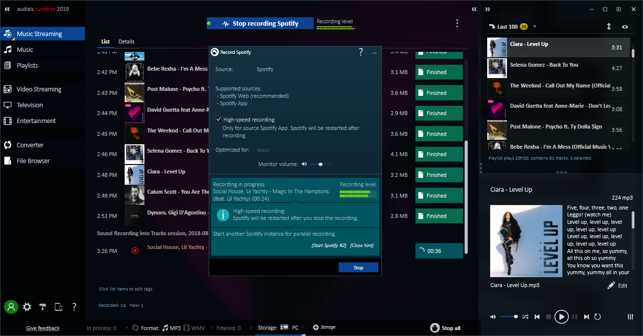 Audials Tunebite Premium, Recording Studio Software Screenshot