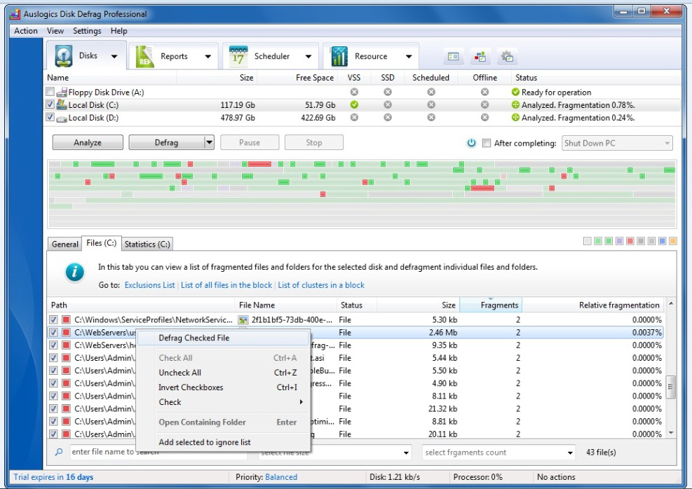 Auslogics Disk Defrag Pro Screenshot