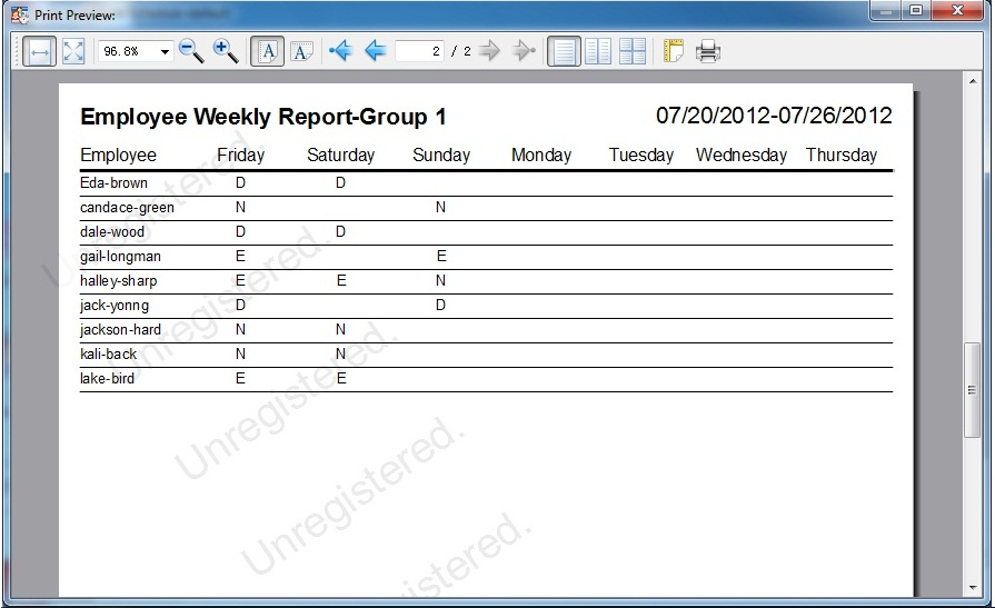 Business & Finance Software, Auto Employee Schedule Screenshot