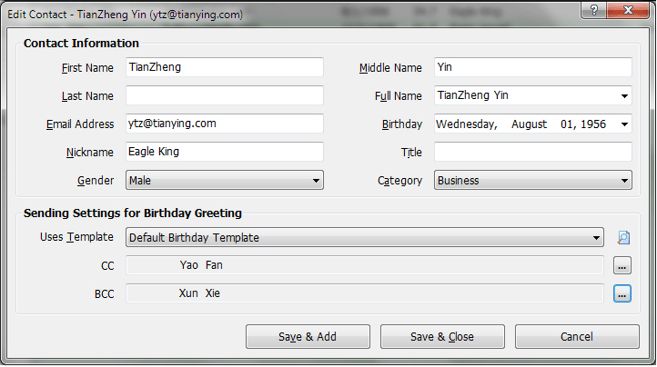 Auto Mail Sender Birthday Edition, Internet Software Screenshot