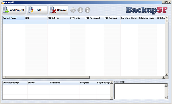 BackupSF Pro, Database Management Software Screenshot