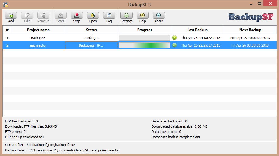 BackupSF Pro Screenshot