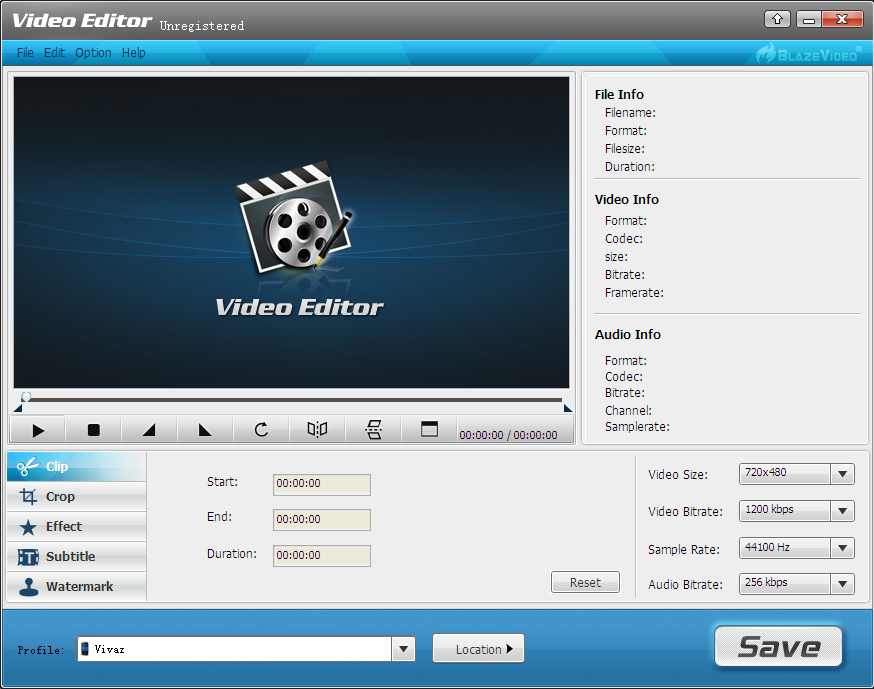BlazeVideo Video Editor Screenshot