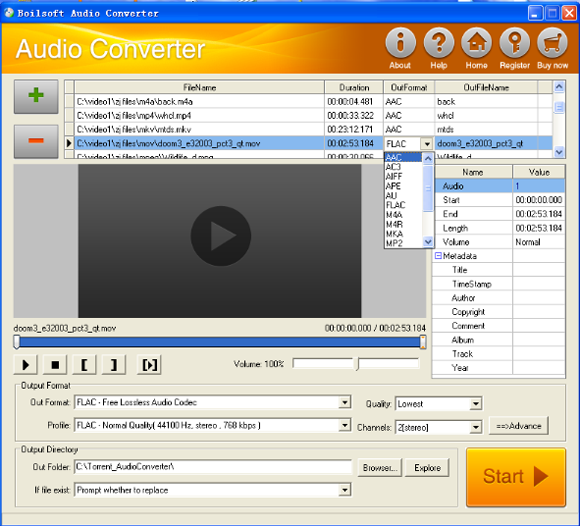 Boilsoft Audio Converter, Audio Conversion Software Screenshot