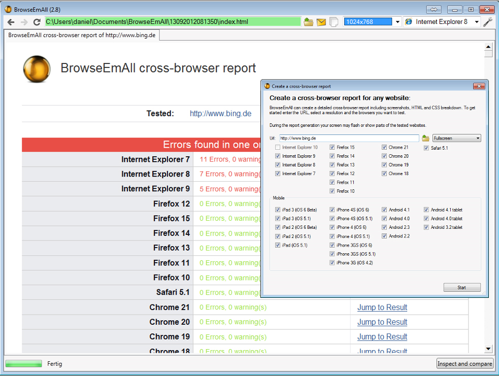 BrowseEmAll, HTML Compatibility Software Screenshot